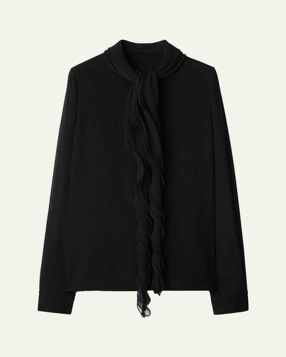 Ruffled Long Sleeve Silk Blouse